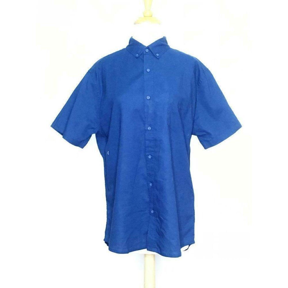 NWT Onia Size M Blue Blouse Button Down Collar Short Sleeve Linen Blend